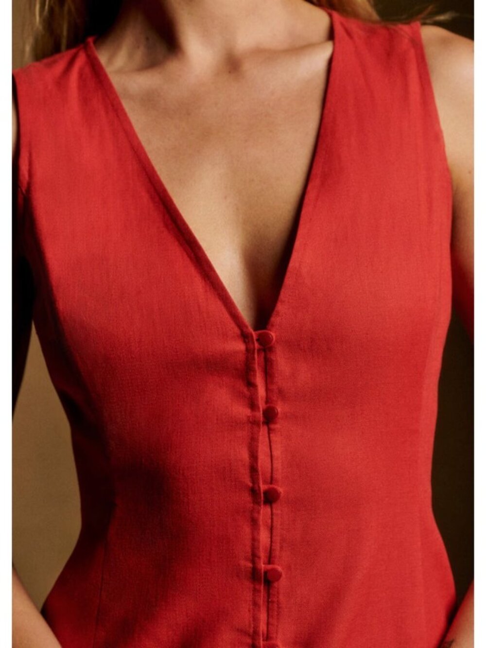 NWT Sezane Fitia Midi in Poppy Red Linen Sleeveless Shirt Dress 38 / US 6 - Picture 3 of 7